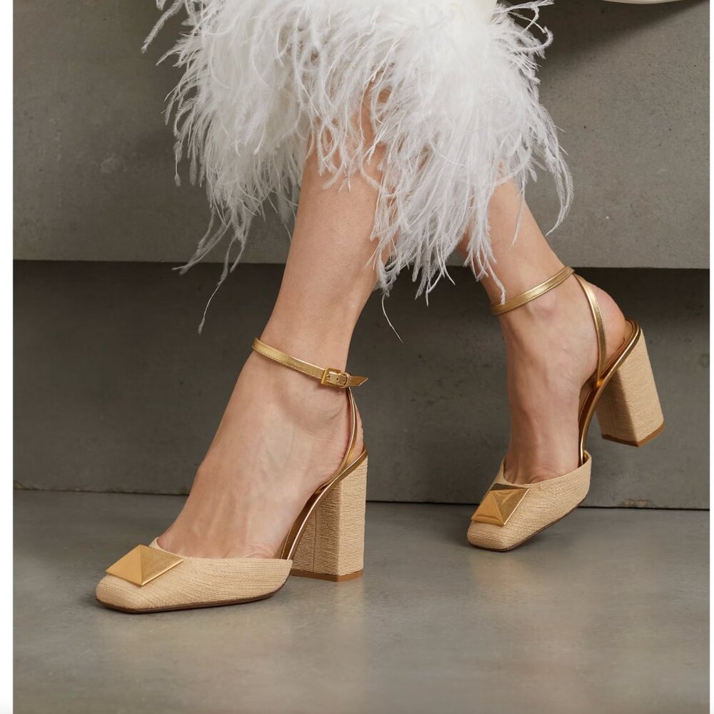 Valentino Garavani One Stud Raffia Ankle-Strap Pumps